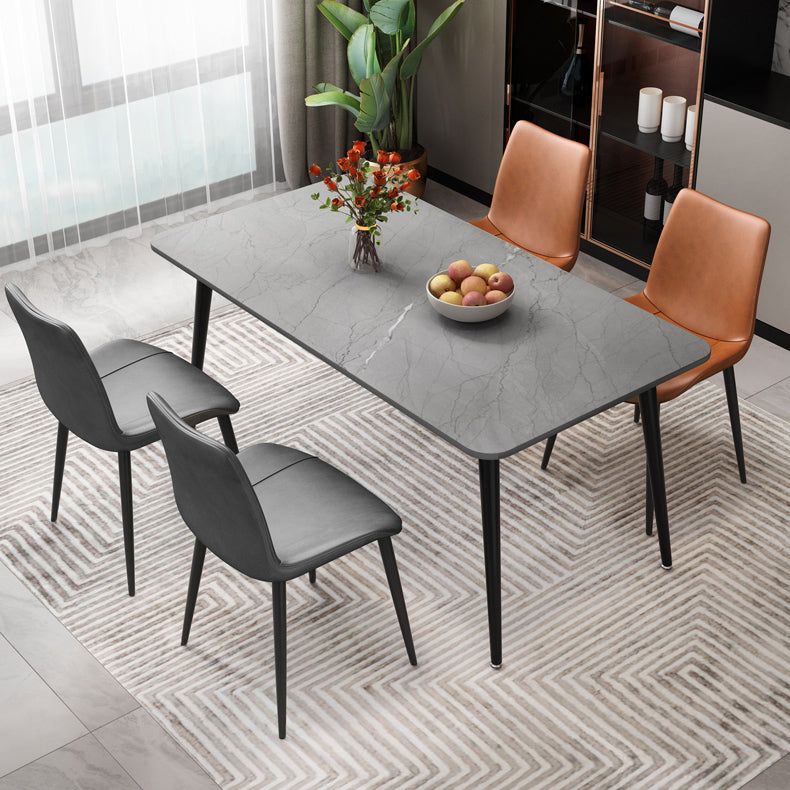Rectangle Stone Top Dining Table Modern Black Base Dining Table for Living Room Gray Without Chairs Clearhalo 'Dining Tables & Seating' 'Dining Tables' 'dining_table' 'furn' 'furn_dining_table' 'Furniture' 'furniture_dining_table' 'Kitchen & Dining Furniture' 'kitchen' 'kitchen_dining_table' 4890380
