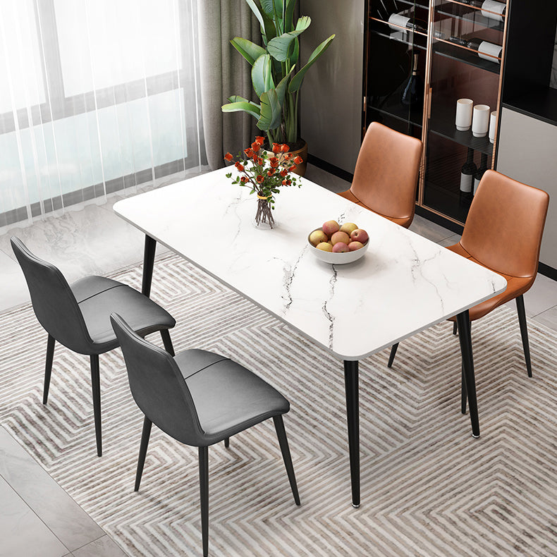Rectangle Stone Top Dining Table Modern Black Base Dining Table for Living Room White Without Chairs Clearhalo 'Dining Tables & Seating' 'Dining Tables' 'dining_table' 'furn' 'furn_dining_table' 'Furniture' 'furniture_dining_table' 'Kitchen & Dining Furniture' 'kitchen' 'kitchen_dining_table' 4890381