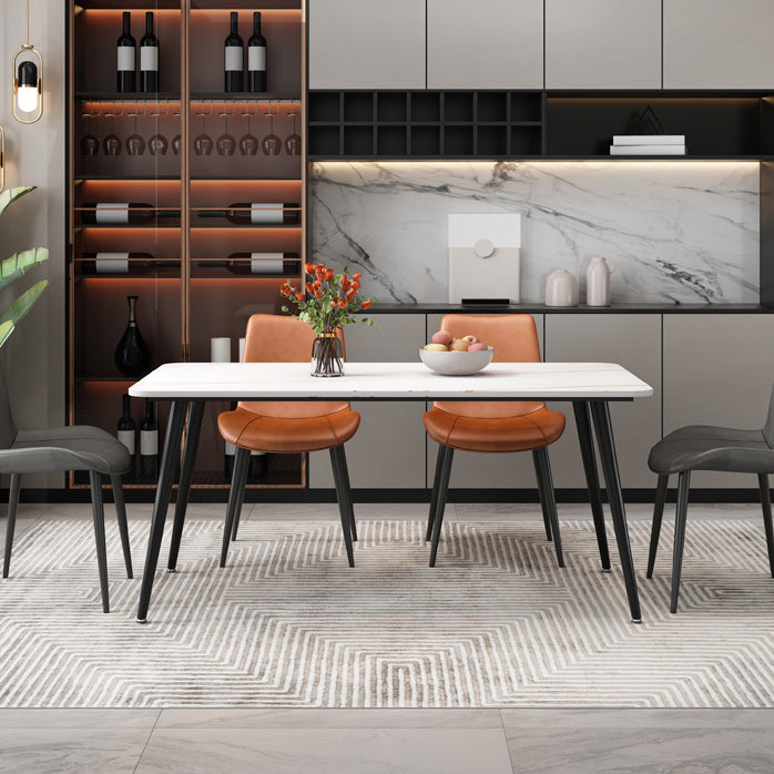 Rectangle Stone Top Dining Table Modern Black Base Dining Table for Living Room Clearhalo 'Dining Tables & Seating' 'Dining Tables' 'dining_table' 'furn' 'furn_dining_table' 'Furniture' 'furniture_dining_table' 'Kitchen & Dining Furniture' 'kitchen' 'kitchen_dining_table' 4890382