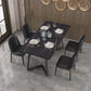 Modern Rectangle Stone Table for Restaurant Balck Metal Pedestal Dining Table Black Gold 55.1"L x 31.5"W x 29.5"H Without Chairs Clearhalo 'Dining Tables & Seating' 'Dining Tables' 'dining_table' 'furn' 'furn_dining_table' 'Furniture' 'furniture_dining_table' 'Kitchen & Dining Furniture' 'kitchen' 'kitchen_dining_table' 4890390