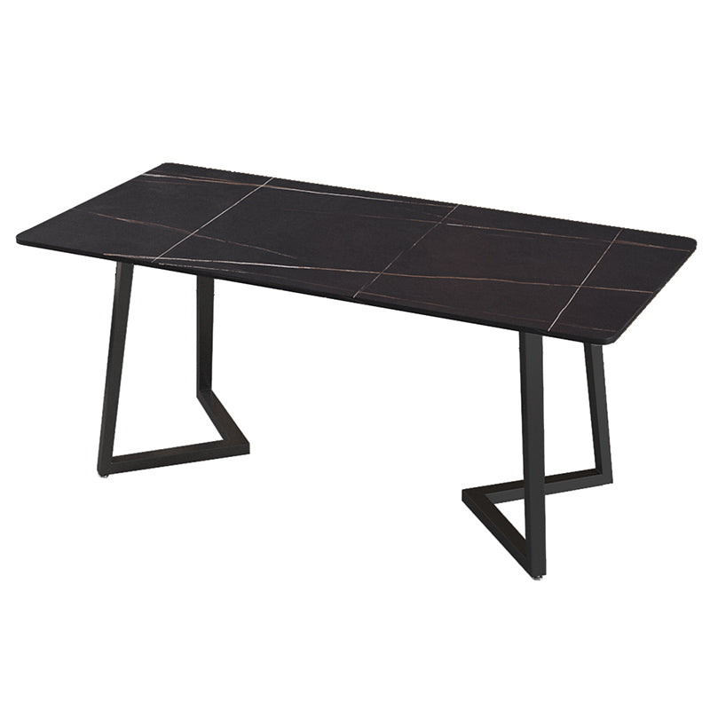 Modern Rectangle Stone Table for Restaurant Balck Metal Pedestal Dining Table Black Gold Without Chairs Clearhalo 'Dining Tables & Seating' 'Dining Tables' 'dining_table' 'furn' 'furn_dining_table' 'Furniture' 'furniture_dining_table' 'Kitchen & Dining Furniture' 'kitchen' 'kitchen_dining_table' 4890392