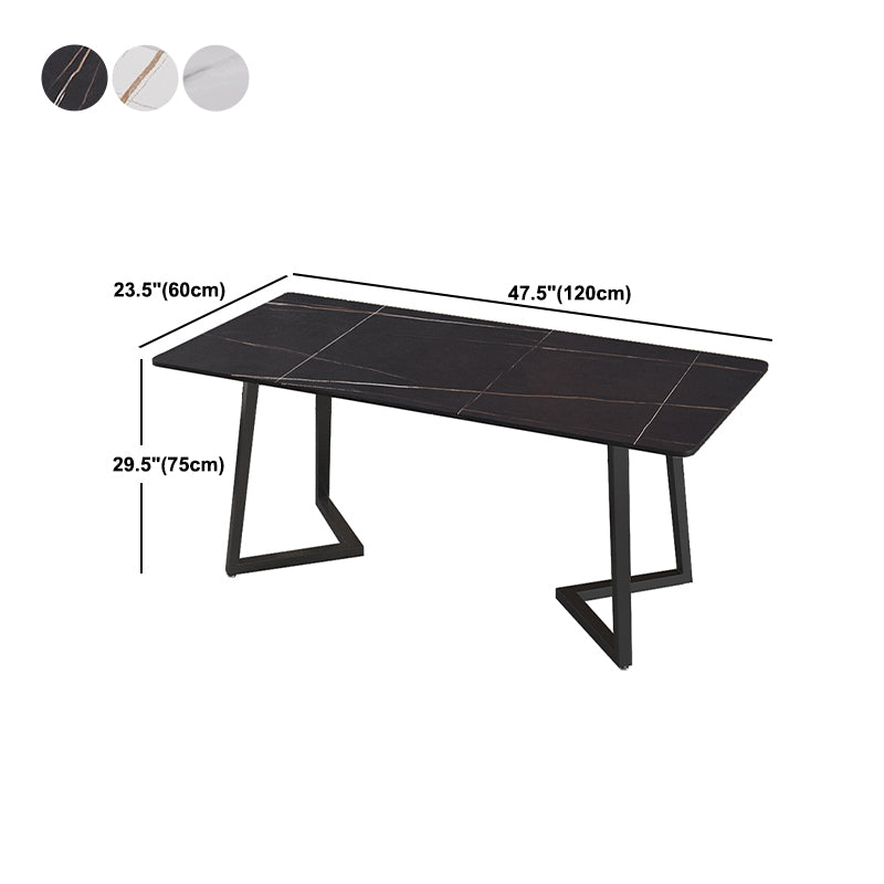 Modern Rectangle Stone Table for Restaurant Balck Metal Pedestal Dining Table Clearhalo 'Dining Tables & Seating' 'Dining Tables' 'dining_table' 'furn' 'furn_dining_table' 'Furniture' 'furniture_dining_table' 'Kitchen & Dining Furniture' 'kitchen' 'kitchen_dining_table' 4890402