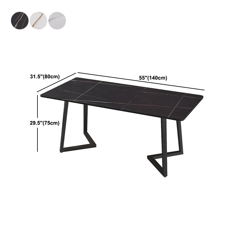 Modern Rectangle Stone Table for Restaurant Balck Metal Pedestal Dining Table Clearhalo 'Dining Tables & Seating' 'Dining Tables' 'dining_table' 'furn' 'furn_dining_table' 'Furniture' 'furniture_dining_table' 'Kitchen & Dining Furniture' 'kitchen' 'kitchen_dining_table' 4890403