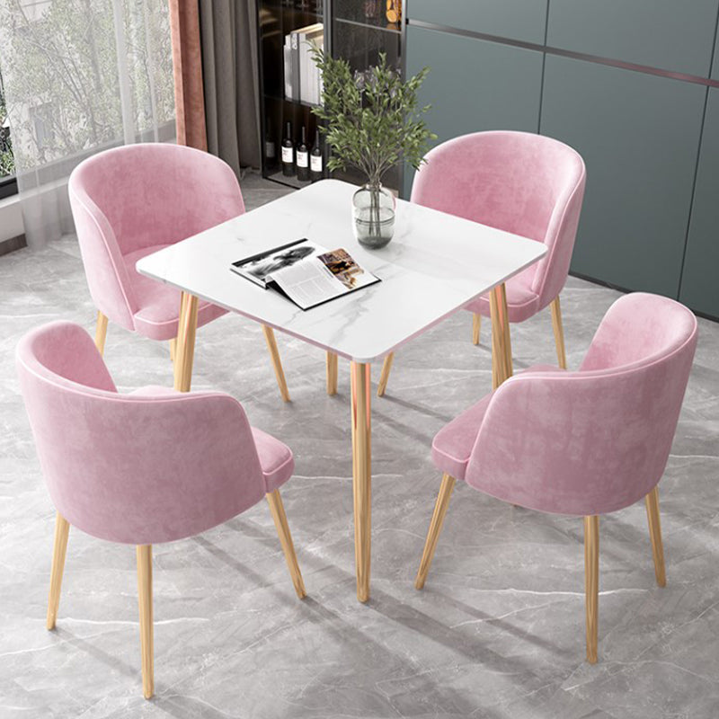 Glam Style Stone Square Dining Table with Metal 4 Legs for Living Room Four Leg Gold 31.5"L x 31.5"W x 29.5"H Clearhalo 'Dining Tables & Seating' 'Dining Tables' 'dining_table' 'furn' 'furn_dining_table' 'Furniture' 'furniture_dining_table' 'Kitchen & Dining Furniture' 'kitchen' 'kitchen_dining_table' 4890406