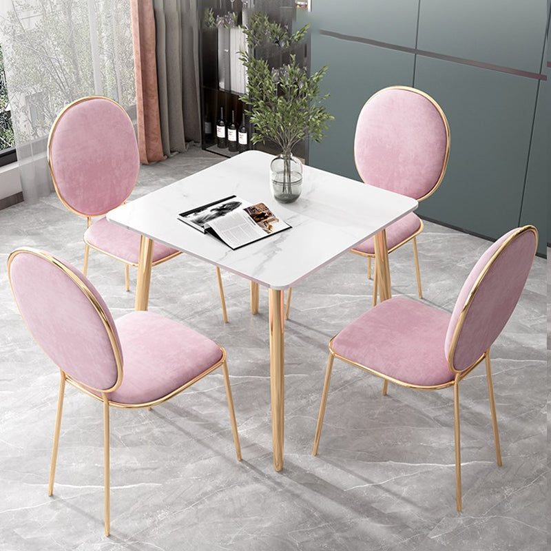 Glam Style Stone Square Dining Table with Metal 4 Legs for Living Room Four Leg Gold 27.6"L x 27.6"W x 29.5"H Clearhalo 'Dining Tables & Seating' 'Dining Tables' 'dining_table' 'furn' 'furn_dining_table' 'Furniture' 'furniture_dining_table' 'Kitchen & Dining Furniture' 'kitchen' 'kitchen_dining_table' 4890407