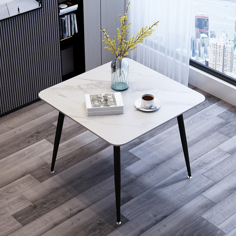 Glam Style Stone Square Dining Table with Metal 4 Legs for Living Room Four Leg Black 31.5"L x 31.5"W x 29.5"H Clearhalo 'Dining Tables & Seating' 'Dining Tables' 'dining_table' 'furn' 'furn_dining_table' 'Furniture' 'furniture_dining_table' 'Kitchen & Dining Furniture' 'kitchen' 'kitchen_dining_table' 4890409