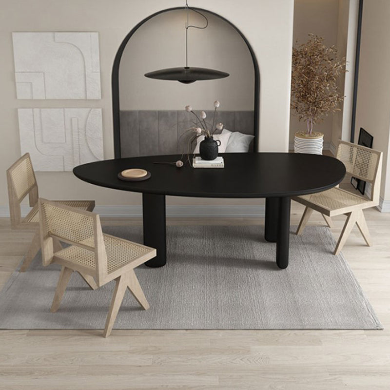 Nordic Simple Solid Wood Table for Restaurant Oval Table with Three Pedestal Black 86.6"L x 39.4"W x 29.5"H Without Chairs Clearhalo 'Dining Tables & Seating' 'Dining Tables' 'dining_table' 'furn' 'furn_dining_table' 'Furniture' 'furniture_dining_table' 'Kitchen & Dining Furniture' 'kitchen' 'kitchen_dining_table' 4890422