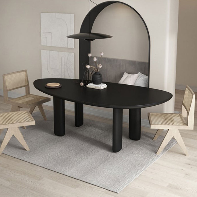 Nordic Simple Solid Wood Table for Restaurant Oval Table with Three Pedestal Black 94.5"L x 39.4"W x 29.5"H Without Chairs Clearhalo 'Dining Tables & Seating' 'Dining Tables' 'dining_table' 'furn' 'furn_dining_table' 'Furniture' 'furniture_dining_table' 'Kitchen & Dining Furniture' 'kitchen' 'kitchen_dining_table' 4890423