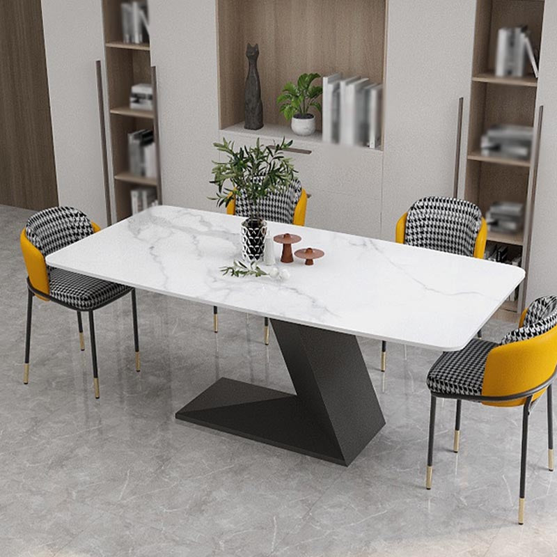 Stone Top Rectangle Dinner Table Modern Iron Pedestal Casual Dining Table Clearhalo 'Dining Tables & Seating' 'Dining Tables' 'dining_table' 'furn' 'furn_dining_table' 'Furniture' 'furniture_dining_table' 'Kitchen & Dining Furniture' 'kitchen' 'kitchen_dining_table' 4890469