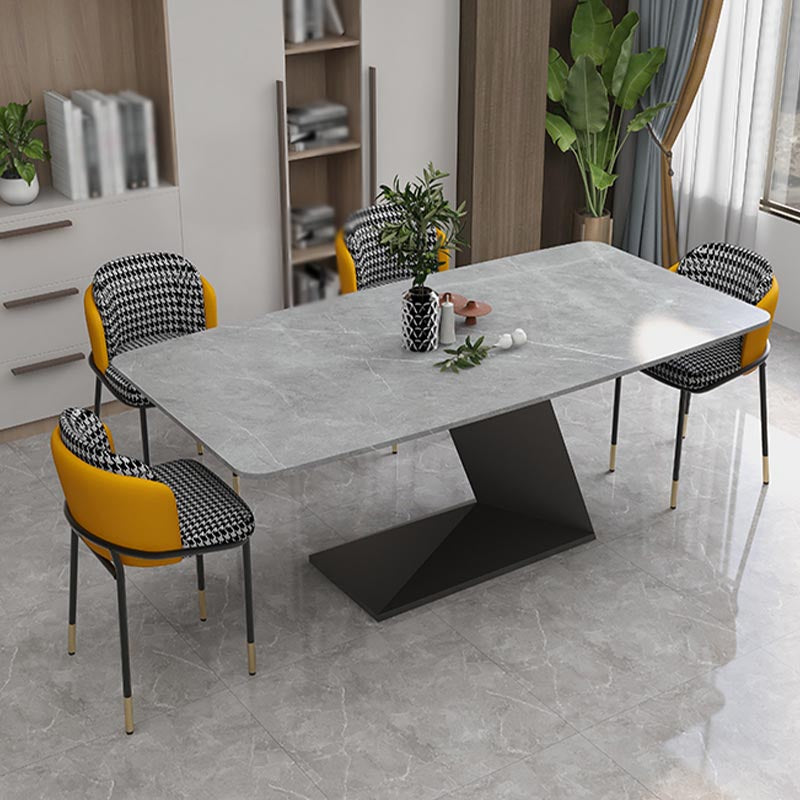 Stone Top Rectangle Dinner Table Modern Iron Pedestal Casual Dining Table Clearhalo 'Dining Tables & Seating' 'Dining Tables' 'dining_table' 'furn' 'furn_dining_table' 'Furniture' 'furniture_dining_table' 'Kitchen & Dining Furniture' 'kitchen' 'kitchen_dining_table' 4890470