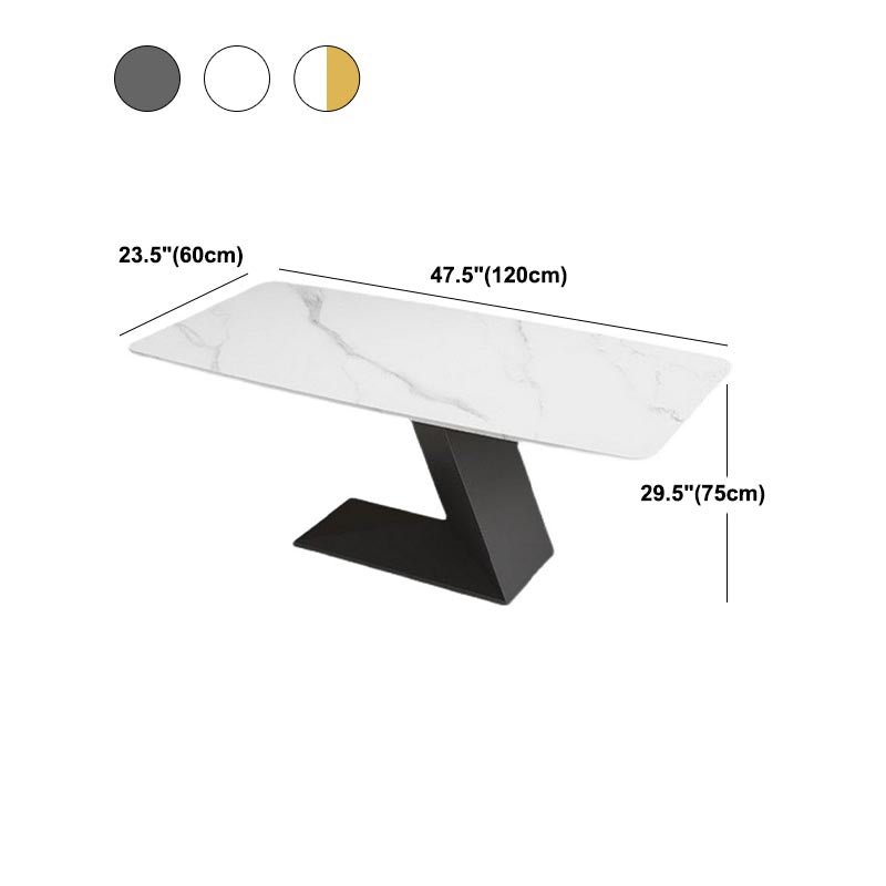 Stone Top Rectangle Dinner Table Modern Iron Pedestal Casual Dining Table Clearhalo 'Dining Tables & Seating' 'Dining Tables' 'dining_table' 'furn' 'furn_dining_table' 'Furniture' 'furniture_dining_table' 'Kitchen & Dining Furniture' 'kitchen' 'kitchen_dining_table' 4890472