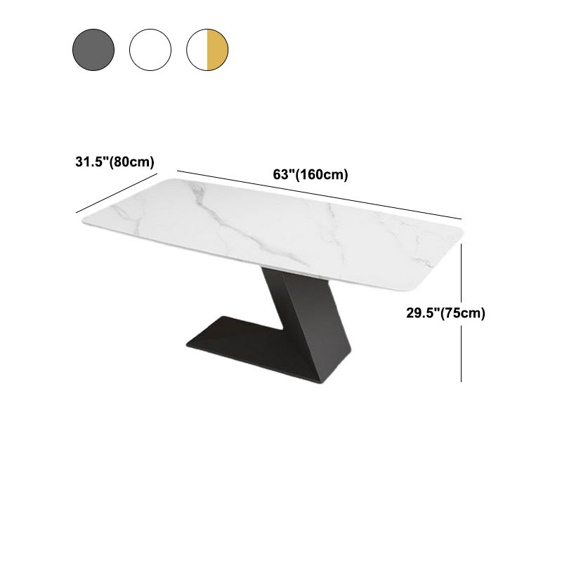 Stone Top Rectangle Dinner Table Modern Iron Pedestal Casual Dining Table Clearhalo 'Dining Tables & Seating' 'Dining Tables' 'dining_table' 'furn' 'furn_dining_table' 'Furniture' 'furniture_dining_table' 'Kitchen & Dining Furniture' 'kitchen' 'kitchen_dining_table' 4890476