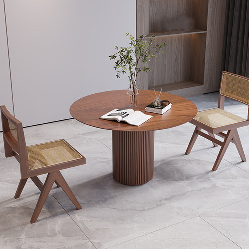 Round Solid Wood Dining Room Table Modern Dining Table with Pedestal Base Walnut 31.5"L x 31.5"W x 29.5"H Without Chairs Clearhalo 'Dining Tables & Seating' 'Dining Tables' 'dining_table' 'furn' 'furn_dining_table' 'Furniture' 'furniture_dining_table' 'Kitchen & Dining Furniture' 'kitchen' 'kitchen_dining_table' 4890480