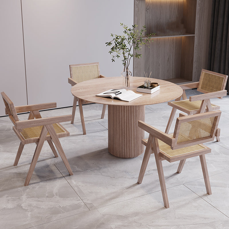 Round Solid Wood Dining Room Table Modern Dining Table with Pedestal Base Natural 31.5"L x 31.5"W x 29.5"H Without Chairs Clearhalo 'Dining Tables & Seating' 'Dining Tables' 'dining_table' 'furn' 'furn_dining_table' 'Furniture' 'furniture_dining_table' 'Kitchen & Dining Furniture' 'kitchen' 'kitchen_dining_table' 4890481