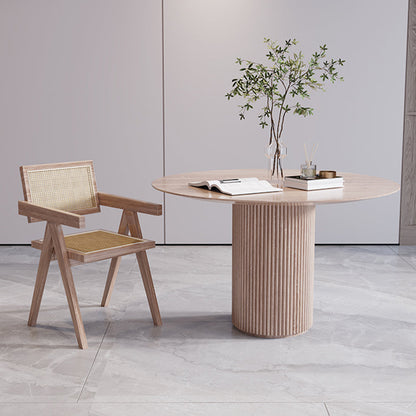 Round Solid Wood Dining Room Table Modern Dining Table with Pedestal Base Natural Without Chairs Clearhalo 'Dining Tables & Seating' 'Dining Tables' 'dining_table' 'furn' 'furn_dining_table' 'Furniture' 'furniture_dining_table' 'Kitchen & Dining Furniture' 'kitchen' 'kitchen_dining_table' 4890482
