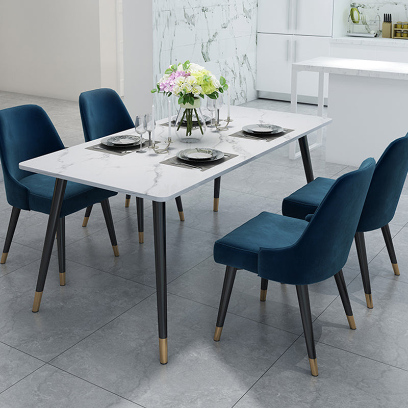 Stone Top Rectangle Dinette Table Traditional Luxury Metal Tripod Base Dining Table White 70.9"L x 35.4"W x 29.5"H Without Chairs Clearhalo 'Dining Tables & Seating' 'Dining Tables' 'dining_table' 'furn' 'furn_dining_table' 'Furniture' 'furniture_dining_table' 'Kitchen & Dining Furniture' 'kitchen' 'kitchen_dining_table' 4890497