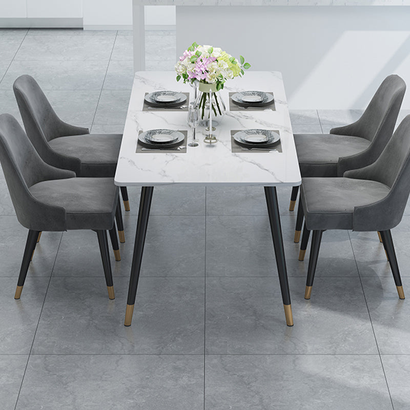 Stone Top Rectangle Dinette Table Traditional Luxury Metal Tripod Base Dining Table White 51.2"L x 27.6"W x 29.5"H Without Chairs Clearhalo 'Dining Tables & Seating' 'Dining Tables' 'dining_table' 'furn' 'furn_dining_table' 'Furniture' 'furniture_dining_table' 'Kitchen & Dining Furniture' 'kitchen' 'kitchen_dining_table' 4890498