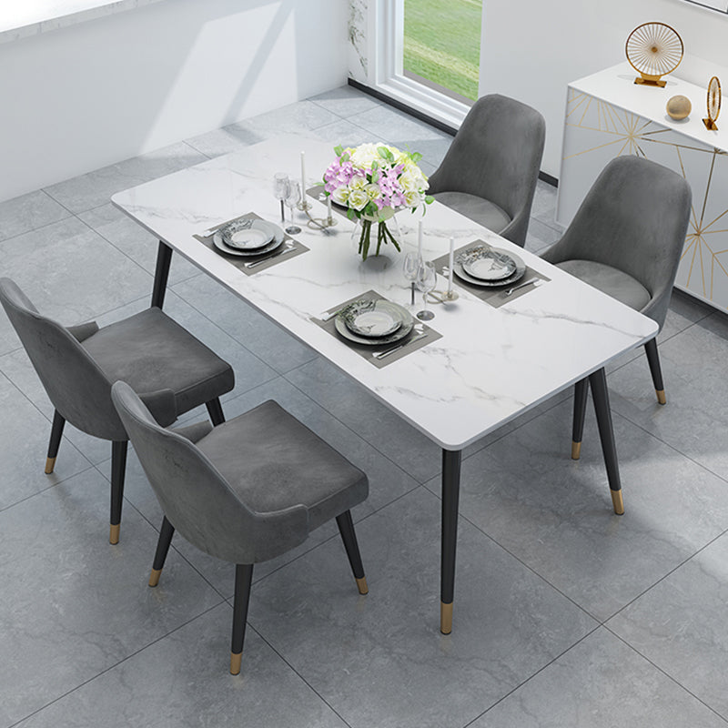 Stone Top Rectangle Dinette Table Traditional Luxury Metal Tripod Base Dining Table White 63"L x 31.5"W x 29.5"H Without Chairs Clearhalo 'Dining Tables & Seating' 'Dining Tables' 'dining_table' 'furn' 'furn_dining_table' 'Furniture' 'furniture_dining_table' 'Kitchen & Dining Furniture' 'kitchen' 'kitchen_dining_table' 4890499