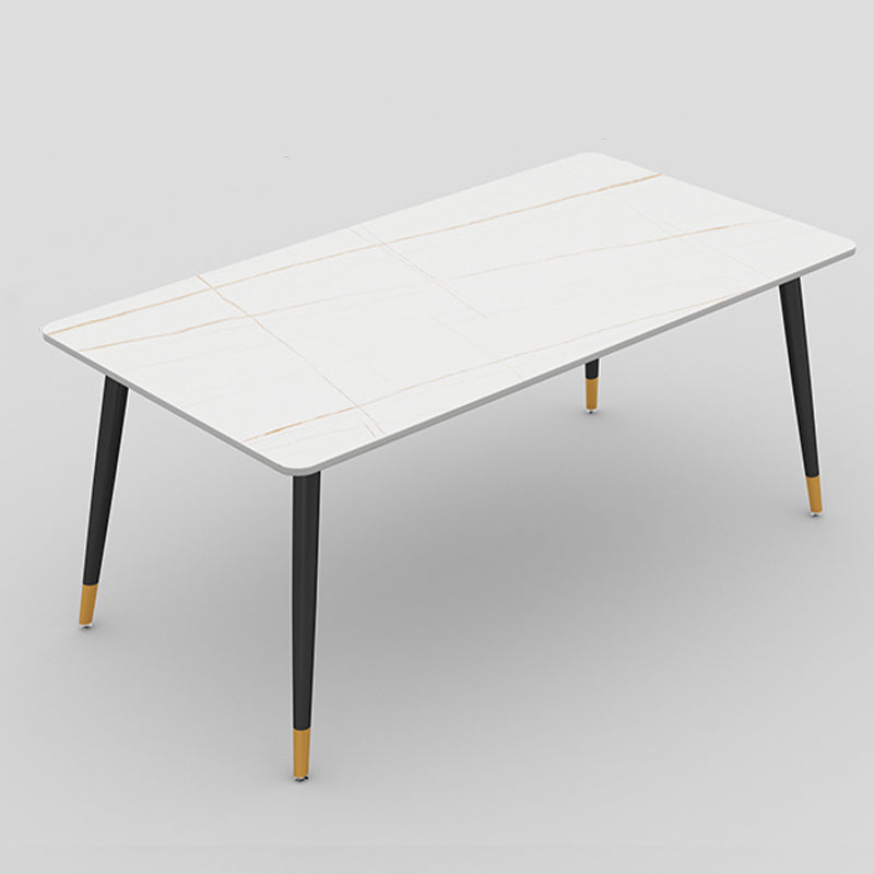 Stone Top Rectangle Dinette Table Traditional Luxury Metal Tripod Base Dining Table White Gold Without Chairs Clearhalo 'Dining Tables & Seating' 'Dining Tables' 'dining_table' 'furn' 'furn_dining_table' 'Furniture' 'furniture_dining_table' 'Kitchen & Dining Furniture' 'kitchen' 'kitchen_dining_table' 4890510