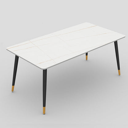 Stone Top Rectangle Dinette Table Traditional Luxury Metal Tripod Base Dining Table White Gold Without Chairs Clearhalo 'Dining Tables & Seating' 'Dining Tables' 'dining_table' 'furn' 'furn_dining_table' 'Furniture' 'furniture_dining_table' 'Kitchen & Dining Furniture' 'kitchen' 'kitchen_dining_table' 4890510