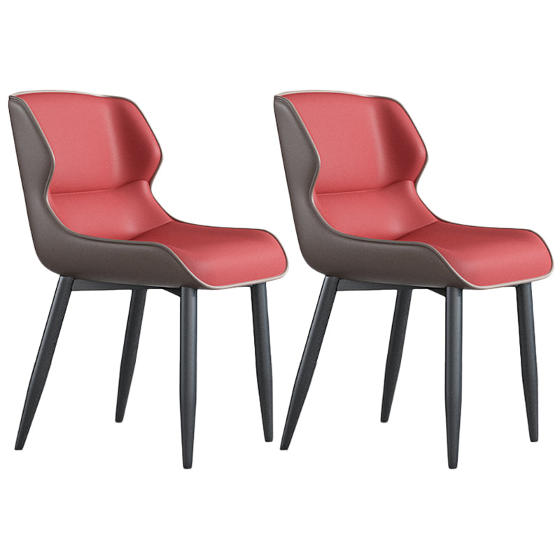 Industrial Wingback Armless Dining Chair PU Leather Dining Chairs for Home Burgundy 2 Piece Set Clearhalo 'Dining Chairs' 'Dining Tables & Seating' 'dining_chair' 'furn' 'furn_dining_chair' 'Furniture' 'furniture_dining_chair' 'Kitchen & Dining Furniture' 4890520