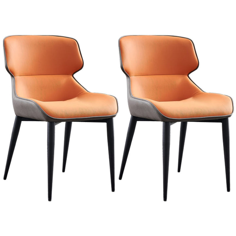 Industrial Wingback Armless Dining Chair PU Leather Dining Chairs for Home Orange 2 Piece Set Clearhalo 'Dining Chairs' 'Dining Tables & Seating' 'dining_chair' 'furn' 'furn_dining_chair' 'Furniture' 'furniture_dining_chair' 'Kitchen & Dining Furniture' 4890524