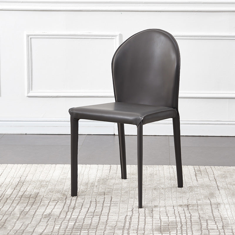 Contemporary Armless Solid Back Chair for Home Leather Dining Side Chair Dark Gray 1 Piece Clearhalo 'Dining Chairs' 'Dining Tables & Seating' 'dining_chair' 'furn' 'furn_dining_chair' 'Furniture' 'furniture_dining_chair' 'Kitchen & Dining Furniture' 4890667