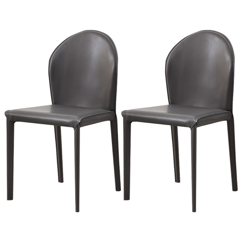 Contemporary Armless Solid Back Chair for Home Leather Dining Side Chair Dark Gray 2 Piece Set Clearhalo 'Dining Chairs' 'Dining Tables & Seating' 'dining_chair' 'furn' 'furn_dining_chair' 'Furniture' 'furniture_dining_chair' 'Kitchen & Dining Furniture' 4890668