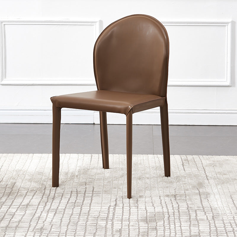 Contemporary Armless Solid Back Chair for Home Leather Dining Side Chair Brown 1 Piece Clearhalo 'Dining Chairs' 'Dining Tables & Seating' 'dining_chair' 'furn' 'furn_dining_chair' 'Furniture' 'furniture_dining_chair' 'Kitchen & Dining Furniture' 4890672