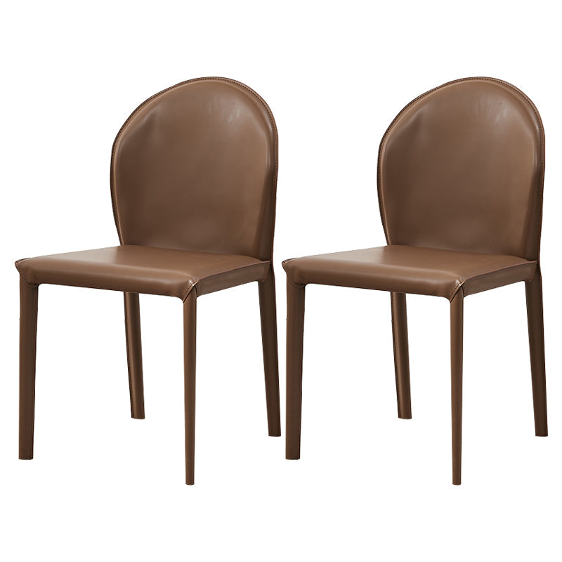 Contemporary Armless Solid Back Chair for Home Leather Dining Side Chair Brown 2 Piece Set Clearhalo 'Dining Chairs' 'Dining Tables & Seating' 'dining_chair' 'furn' 'furn_dining_chair' 'Furniture' 'furniture_dining_chair' 'Kitchen & Dining Furniture' 4890675