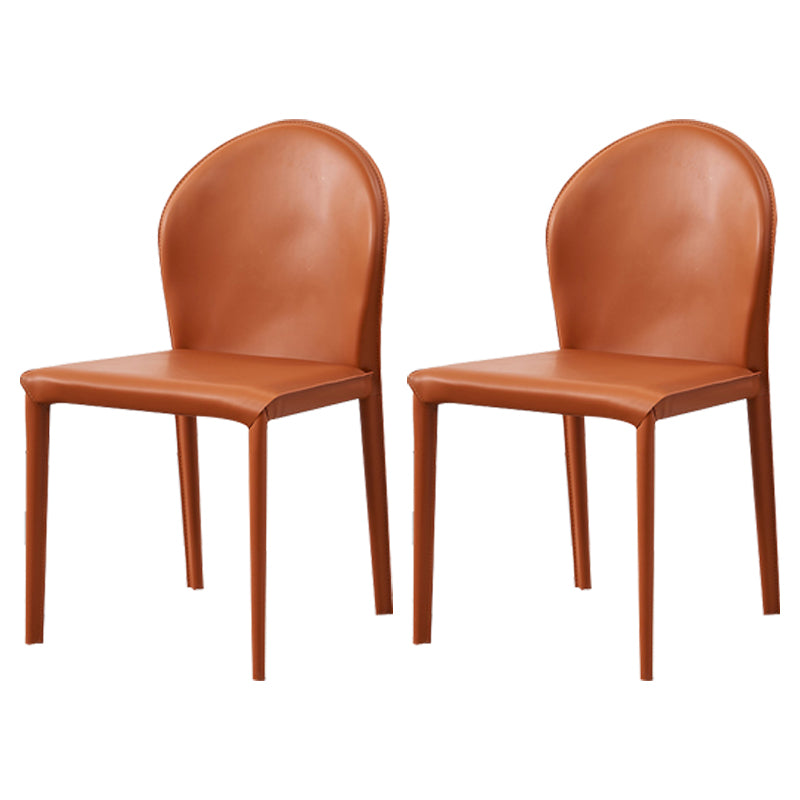 Contemporary Armless Solid Back Chair for Home Leather Dining Side Chair Orange 2 Piece Set Clearhalo 'Dining Chairs' 'Dining Tables & Seating' 'dining_chair' 'furn' 'furn_dining_chair' 'Furniture' 'furniture_dining_chair' 'Kitchen & Dining Furniture' 4890680