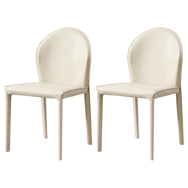 Contemporary Armless Solid Back Chair for Home Leather Dining Side Chair Off-White 2 Piece Set Clearhalo 'Dining Chairs' 'Dining Tables & Seating' 'dining_chair' 'furn' 'furn_dining_chair' 'Furniture' 'furniture_dining_chair' 'Kitchen & Dining Furniture' 4890684