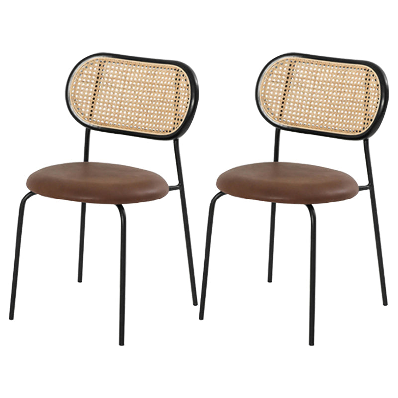 Industrial Style Faux Leather Dining Chairs Open Back Dining Side Chair Brown 2 Piece Set Clearhalo 'Dining Chairs' 'Dining Tables & Seating' 'dining_chair' 'furn' 'furn_dining_chair' 'Furniture' 'furniture_dining_chair' 'Kitchen & Dining Furniture' 4890695
