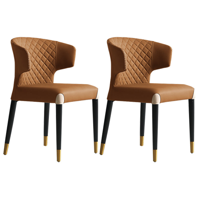 Minimalist Style Leather Dining Side Chair Wingback Armless Dining Chair Orange 2 Piece Set Clearhalo 'Dining Chairs' 'Dining Tables & Seating' 'dining_chair' 'furn' 'furn_dining_chair' 'Furniture' 'furniture_dining_chair' 'Kitchen & Dining Furniture' 4890755