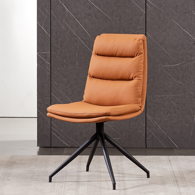 Minimalist Style Armless Solid Back Chair for Home Faux Leather Side Chair Orange 1 Piece Clearhalo 'Dining Chairs' 'Dining Tables & Seating' 'dining_chair' 'furn' 'furn_dining_chair' 'Furniture' 'furniture_dining_chair' 'Kitchen & Dining Furniture' 4890844
