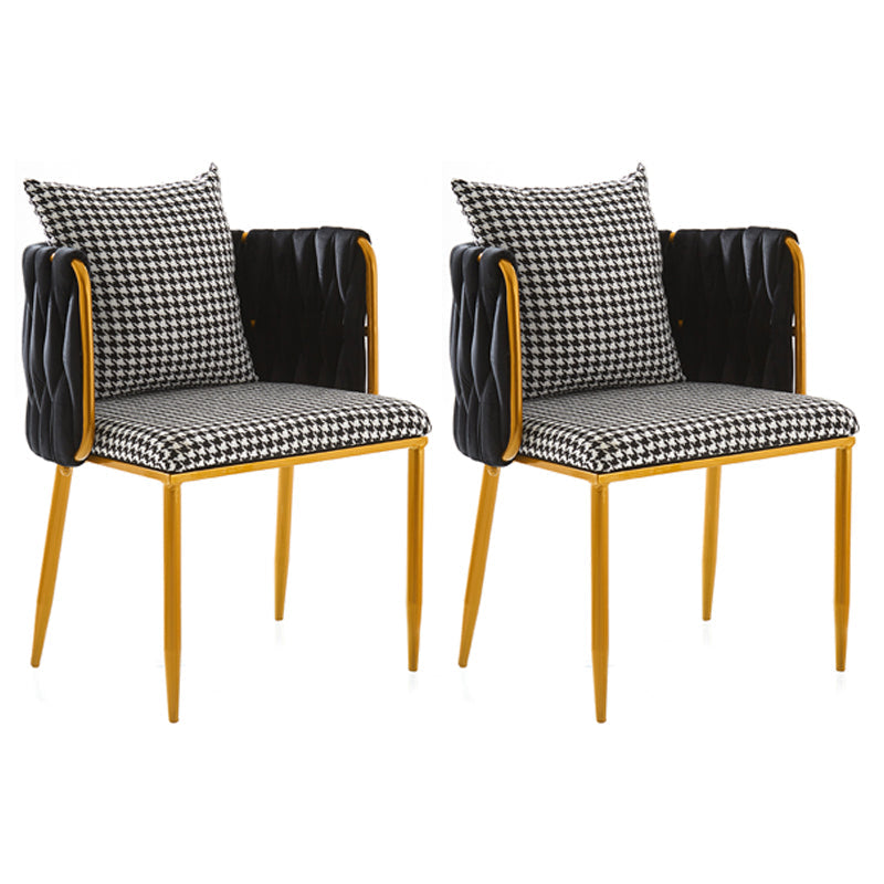 Scandinavian Armless Solid Back Chair Upholstered Side Chairs Houndstooth pattern 2 Piece Set Clearhalo 'Dining Chairs' 'Dining Tables & Seating' 'dining_chair' 'furn' 'furn_dining_chair' 'Furniture' 'furniture_dining_chair' 'Kitchen & Dining Furniture' 4890911