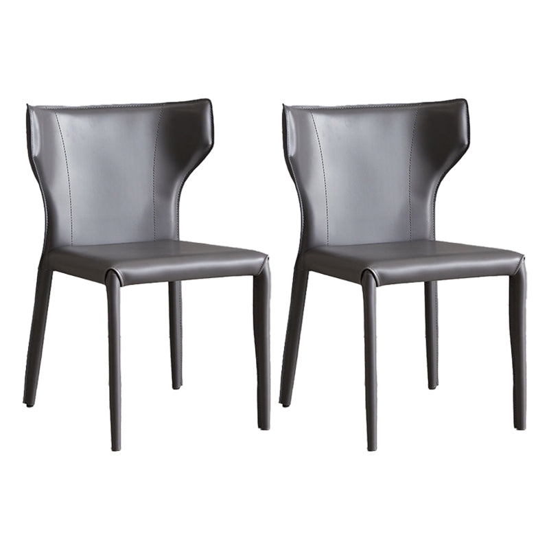 Contemporary Metal Dining Chair Armless Wingback Side Chair for Home Use Dark Gray 2 Piece Set Clearhalo 'Dining Chairs' 'Dining Tables & Seating' 'dining_chair' 'furn' 'furn_dining_chair' 'Furniture' 'furniture_dining_chair' 'Kitchen & Dining Furniture' 4891134