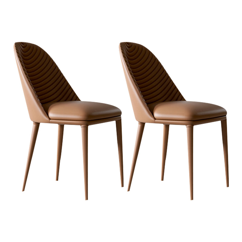 Modern Chairs Dining Armless Chairs for Kitchen with Metal Legs Dark Brown 2 Piece Set Clearhalo 'Dining Chairs' 'Dining Tables & Seating' 'dining_chair' 'furn' 'furn_dining_chair' 'Furniture' 'furniture_dining_chair' 'Kitchen & Dining Furniture' 4891160