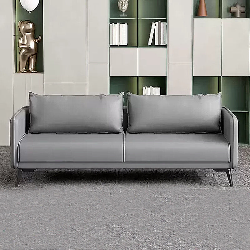 Standard Square Arm Leather Stain Resistant Sofa Couch with Pillows 45"L x 28"W x 25"H Grey Clearhalo 'furn' 'furn_sofas' 'Furniture' 'furniture_sofas' 'Living Room Furniture' 'Sofa' 'sofas' 4895677