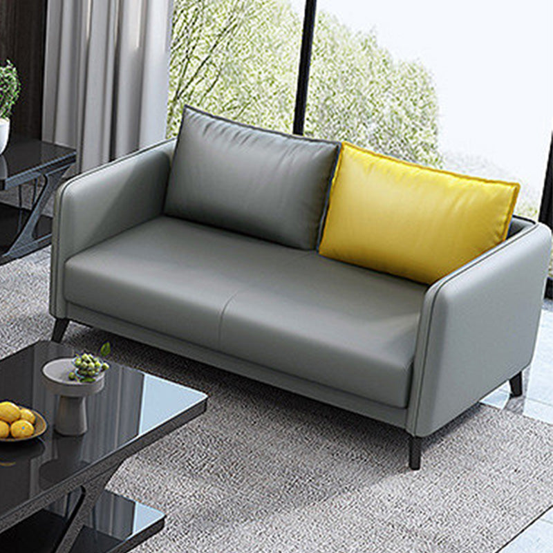Standard Square Arm Leather Stain Resistant Sofa Couch with Pillows 45"L x 28"W x 25"H Gray-Yellow Clearhalo 'furn' 'furn_sofas' 'Furniture' 'furniture_sofas' 'Living Room Furniture' 'Sofa' 'sofas' 4895686