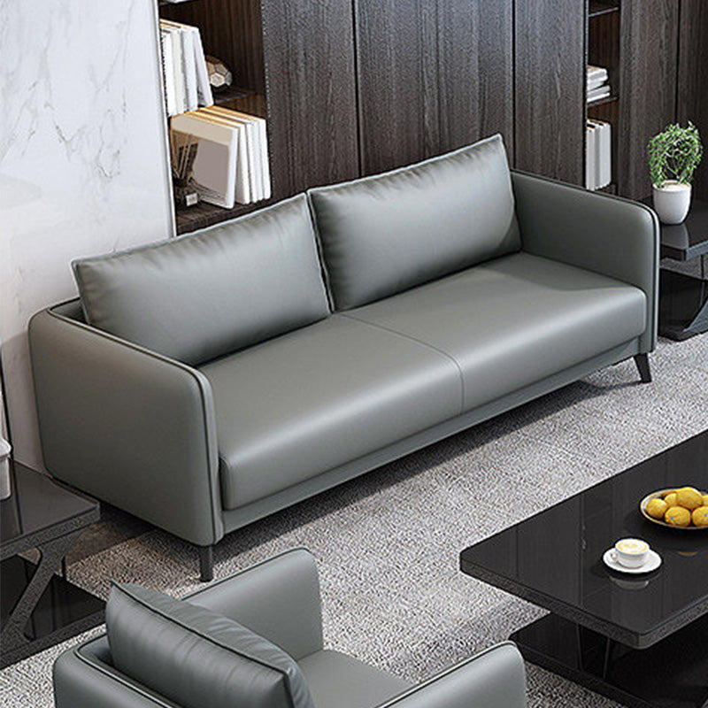 Standard Square Arm Leather Stain Resistant Sofa Couch with Pillows 66"L x 28"W x 25"H Grey Clearhalo 'furn' 'furn_sofas' 'Furniture' 'furniture_sofas' 'Living Room Furniture' 'Sofa' 'sofas' 4895687