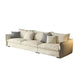 Contemporary Living Room Square Arm Sofa Beige Pillow Back Settee 83"L x 37"W x 28"H Faux Leather Clearhalo 'furn' 'furn_sofas' 'Furniture' 'furniture_sofas' 'Living Room Furniture' 'Sofa' 'sofas' 4895698