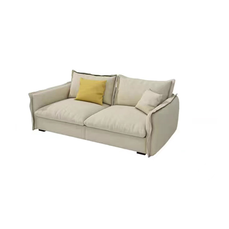 Contemporary Living Room Square Arm Sofa Beige Pillow Back Settee 73"L x 37"W x 28"H Clearhalo 'furn' 'furn_sofas' 'Furniture' 'furniture_sofas' 'Living Room Furniture' 'Sofa' 'sofas' 4895700