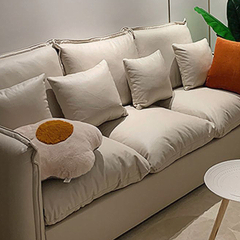 Contemporary Living Room Square Arm Sofa Beige Pillow Back Settee Clearhalo 'furn' 'furn_sofas' 'Furniture' 'furniture_sofas' 'Living Room Furniture' 'Sofa' 'sofas' 4895701