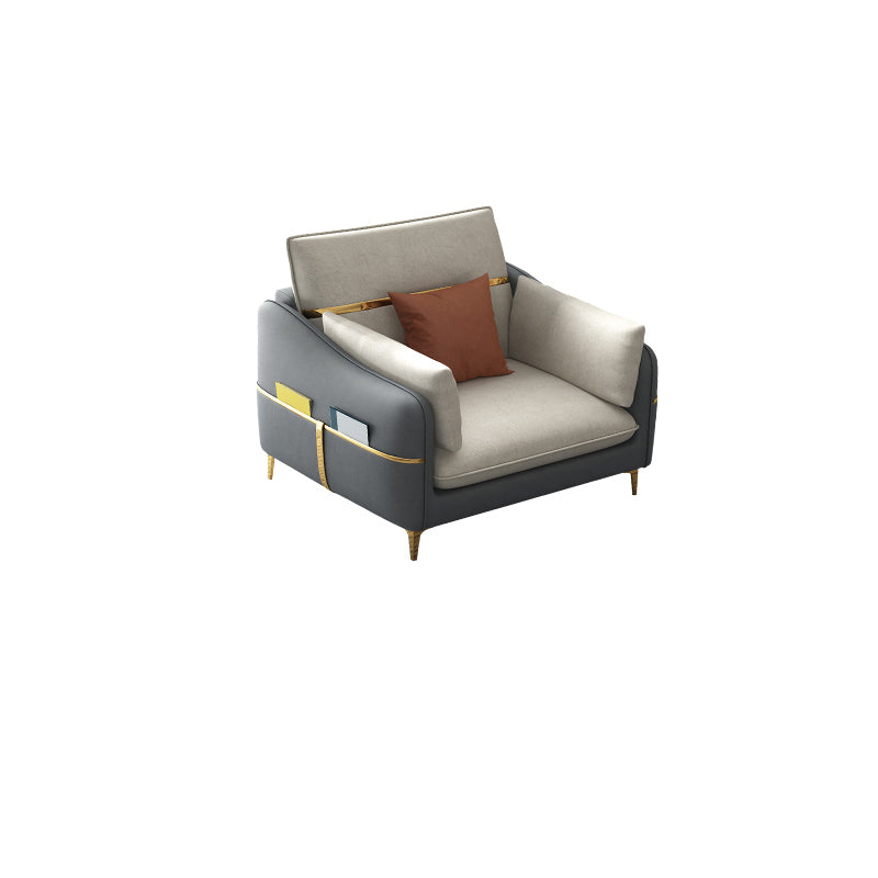 Contemporary Living Room Faux Leather Sofa Pillow Back Couch with Brass Legs 39"L x 37"W x 37"H Sponge Clearhalo 'furn' 'furn_sofas' 'Furniture' 'furniture_sofas' 'Living Room Furniture' 'Sofa' 'sofas' 4895710