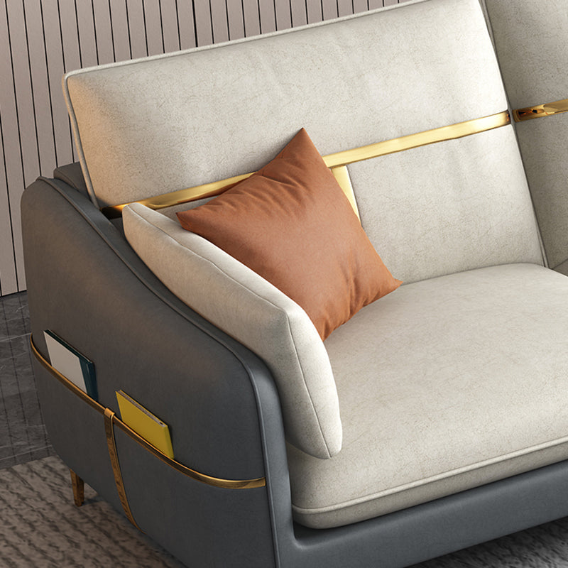 Contemporary Living Room Faux Leather Sofa Pillow Back Couch with Brass Legs Clearhalo 'furn' 'furn_sofas' 'Furniture' 'furniture_sofas' 'Living Room Furniture' 'Sofa' 'sofas' 4895714