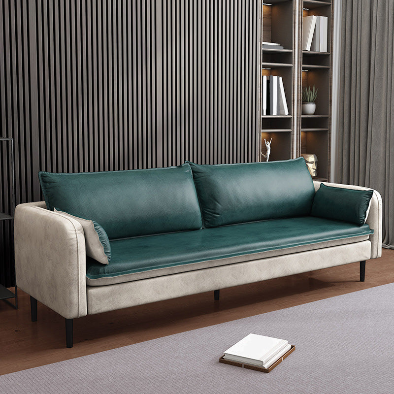 Contemporary Standard Sofa Couch Square Arm Sofa Set with Pillows Green-White Clearhalo 'Furniture' 'furniture_sofas' 'Living Room Furniture' 'Sofa' 'sofas' 4895722