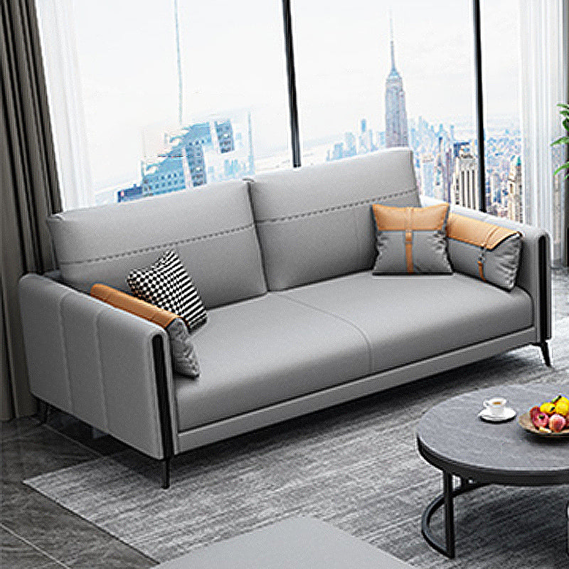 Stain Resistant Stationary Faux Leather Recessed Arm Standard Sofa 63"L x 35.5"W x 35.5"H Latex Clearhalo 'furn' 'furn_sofas' 'Furniture' 'furniture_sofas' 'Living Room Furniture' 'Sofa' 'sofas' 4895734