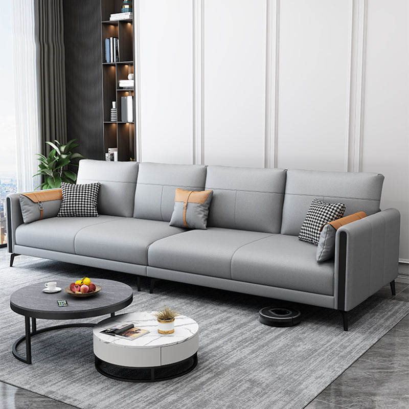 Stain Resistant Stationary Faux Leather Recessed Arm Standard Sofa 102"L x 35.5"W x 35.5"H Sponge Clearhalo 'furn' 'furn_sofas' 'Furniture' 'furniture_sofas' 'Living Room Furniture' 'Sofa' 'sofas' 4895738