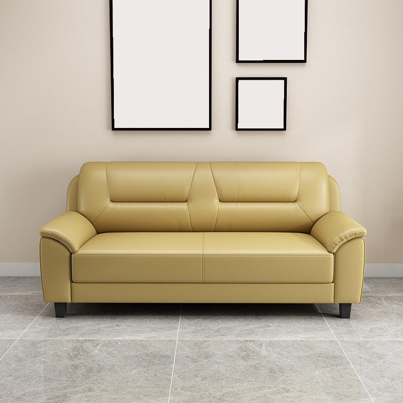 Standard Tight Back Sofa Set Faux Leather Pillow Top Arm Sofa Couch Beige-Yellow Clearhalo 'Furniture' 'furniture_sofas' 'Living Room Furniture' 'Sofa' 'sofas' 4895762